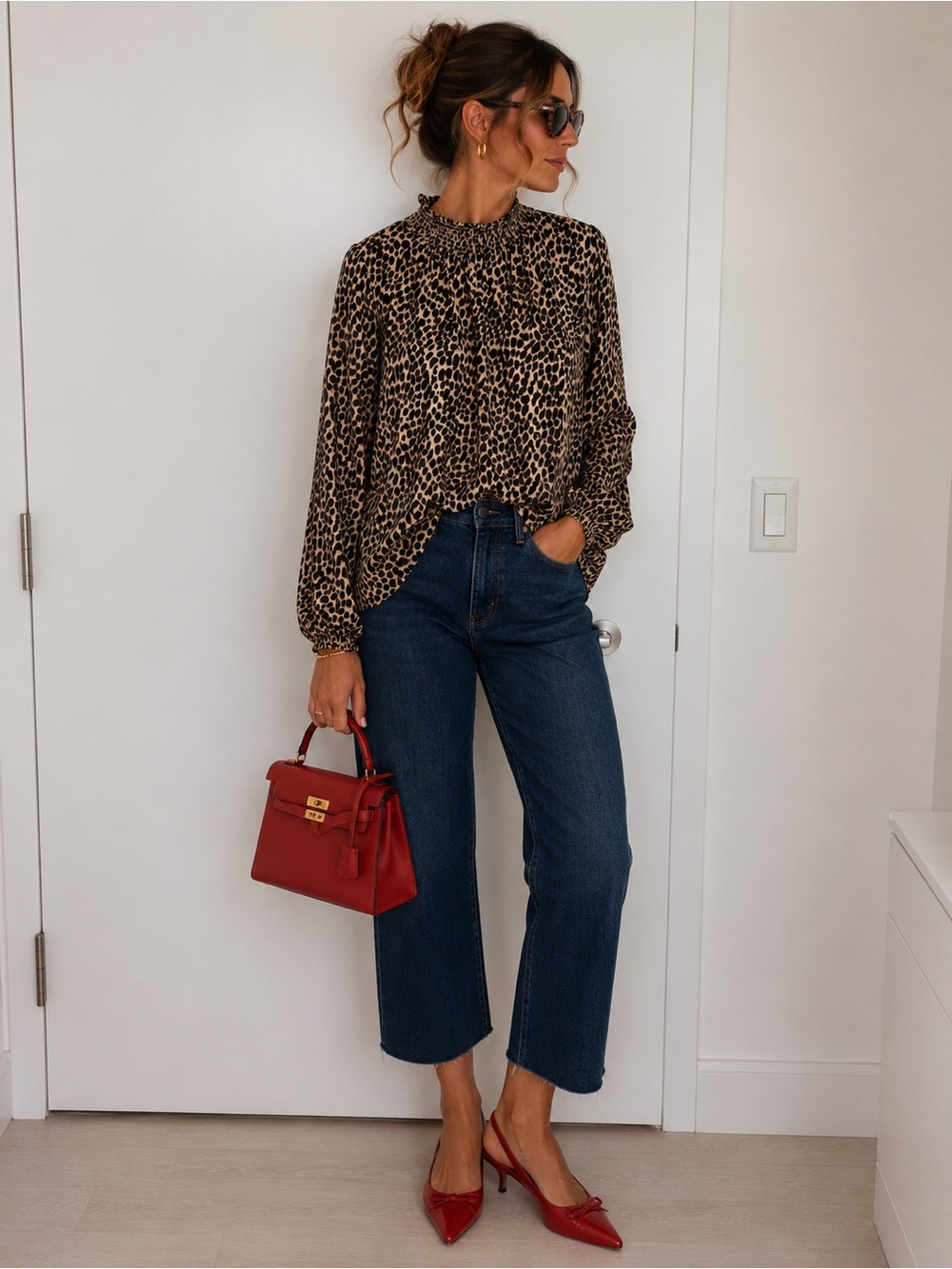 J. Crew Leopard-Print Smocked Neck Blouse - Brown & Black - Picture 2 of 5